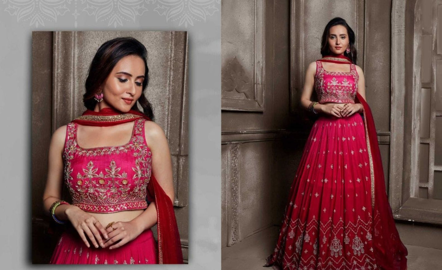 Stylish Red Color Embroidered Viscose Georgette Lehenga