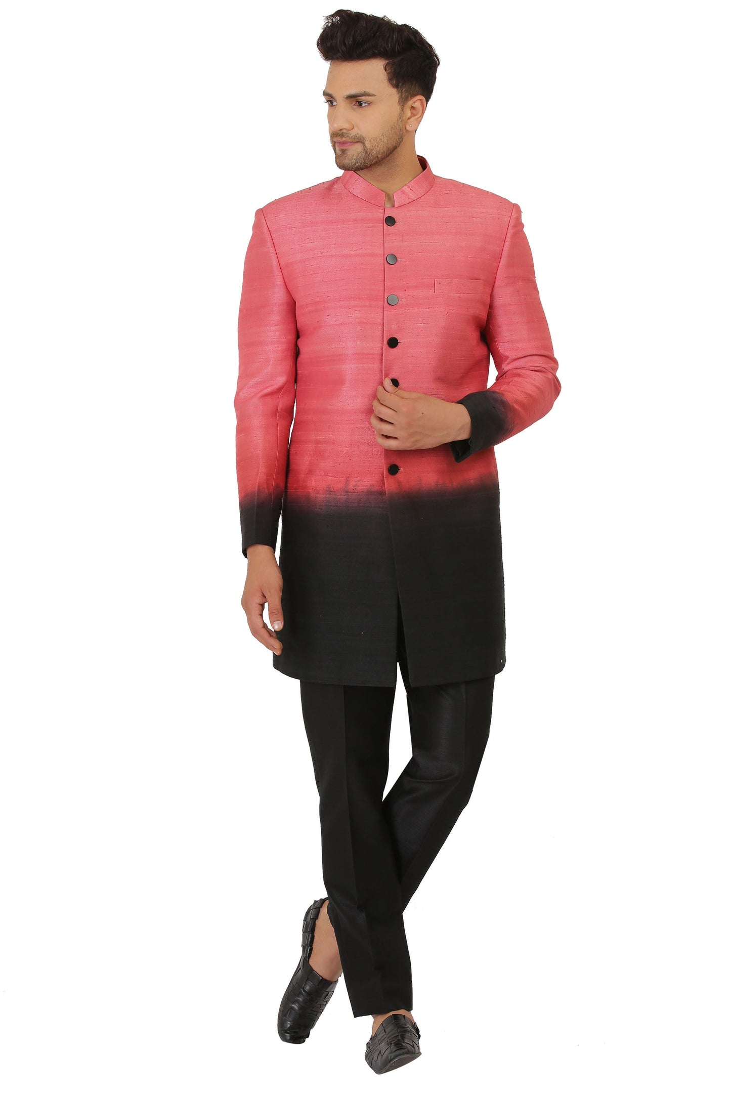 Onion Pink & black Indo Western with Pants- Plus