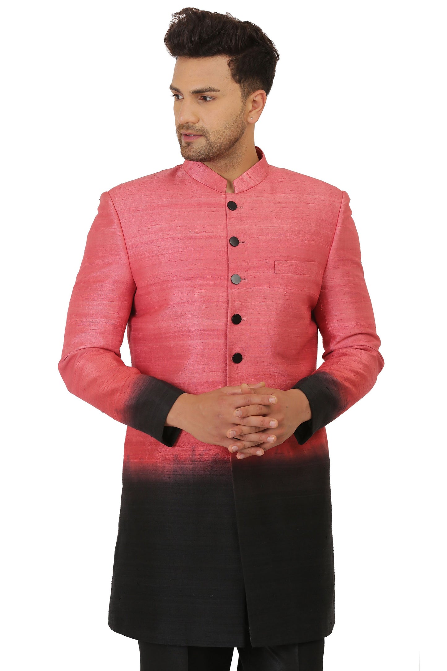 Onion Pink & black Indo Western with Pants- Plus