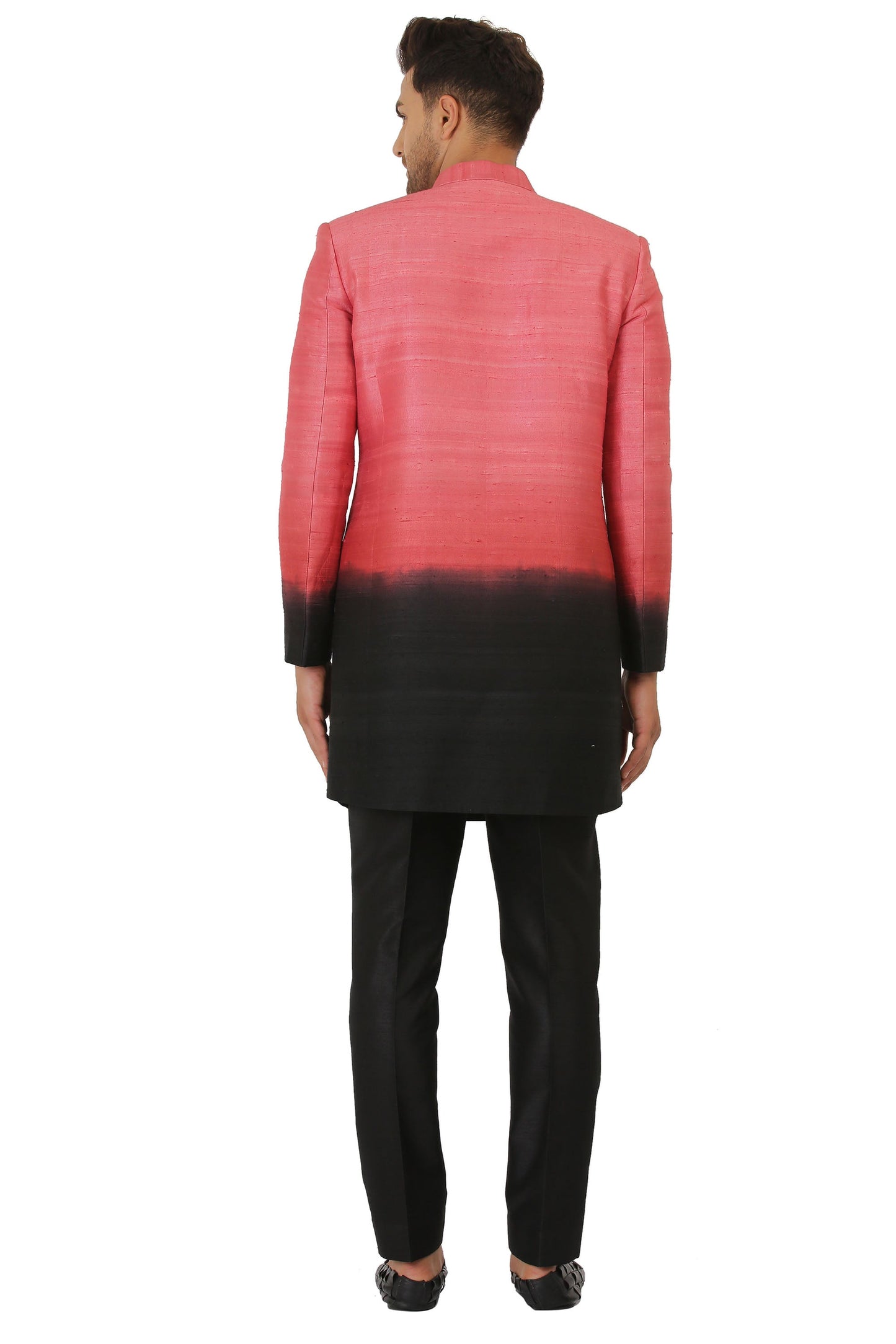 Onion Pink & black Indo Western with Pants- Plus