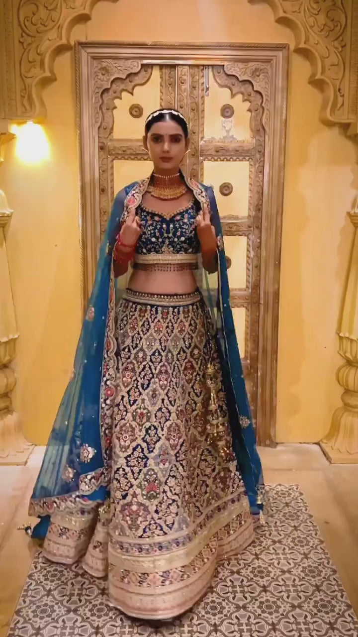 Peacock Blue Handcrafted Lehenga Set Design by Weaverstory at Pernia's Pop  Up Shop 2024