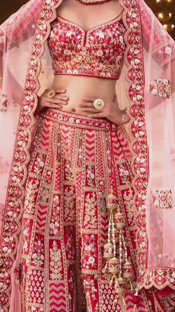 Dark Red Color Silk Bridal Lehenga