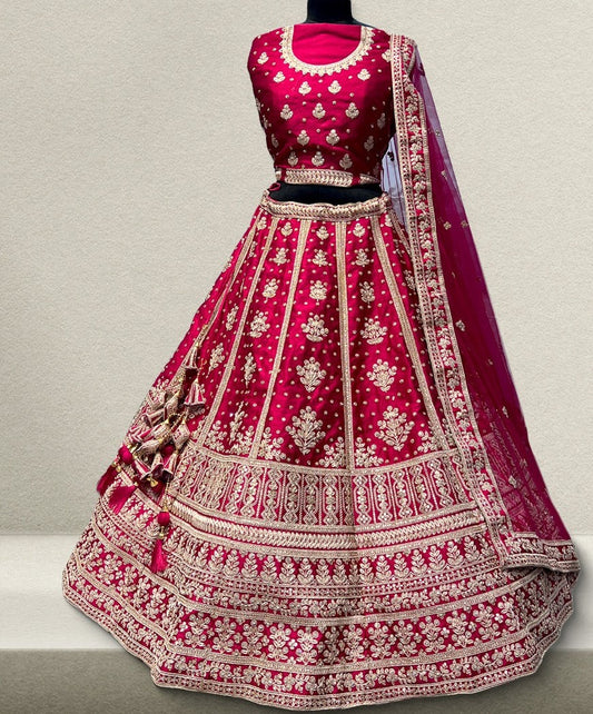 Red Color Raw Silk Heavy Embroidery Bridal Lehenga