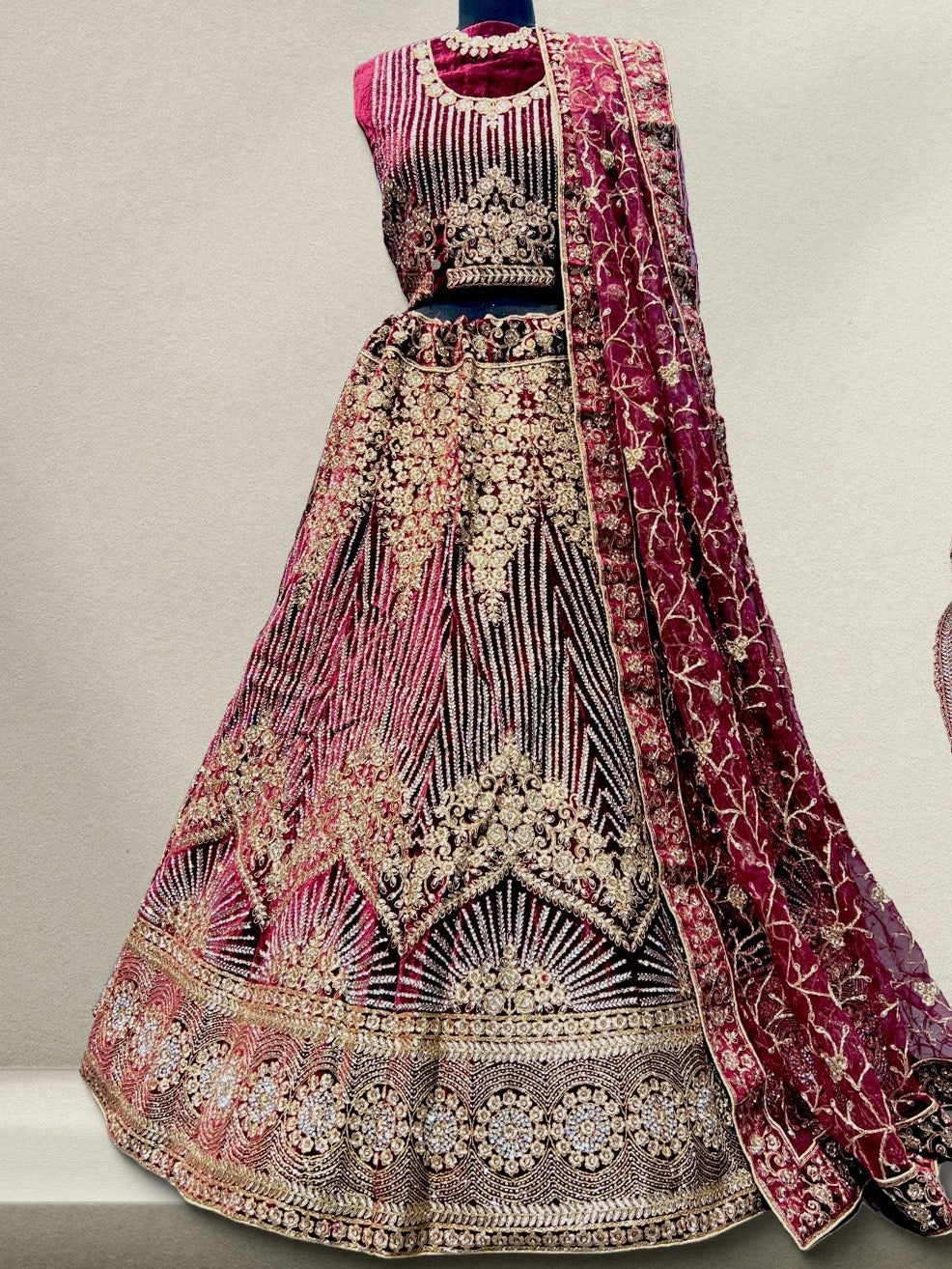 Maroon Color Raw Silk Heavy Embroidery Bridal Lehenga
