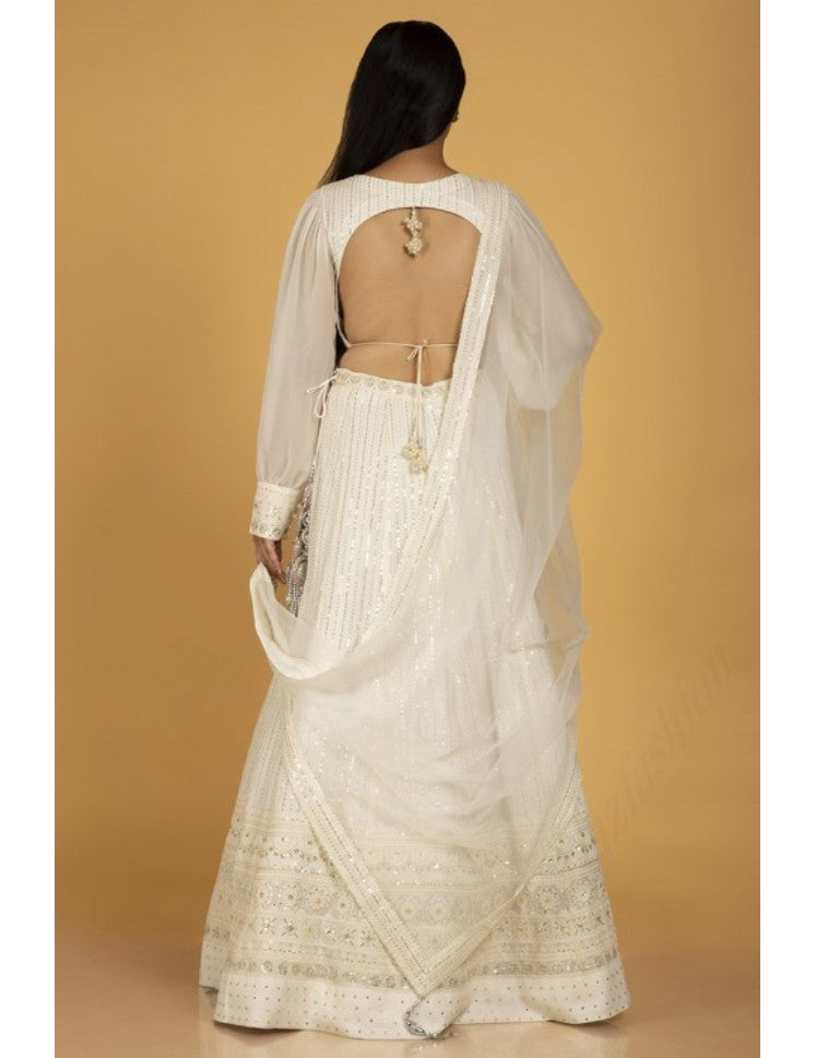 Off White Georgette Embroidered Lehenga