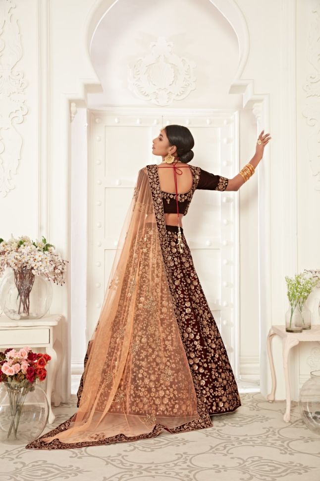 Maroon Color Velvet Sequins Embroidery Lehenga