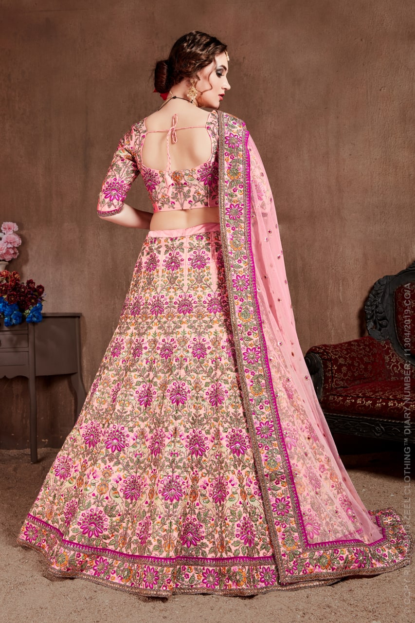 Pink Color Art Silk Sequins Embroidery Lehenga