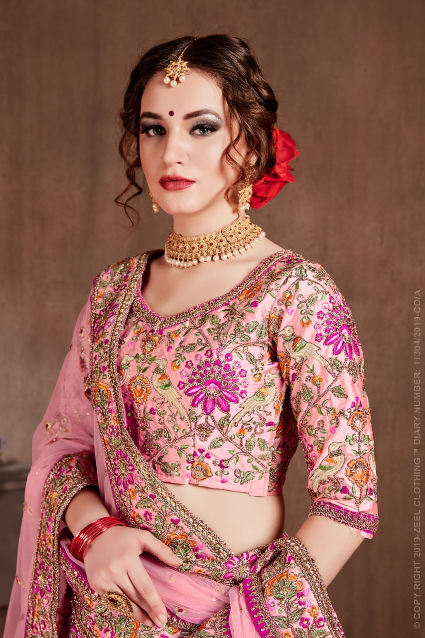 Pink Color Art Silk Sequins Embroidery Lehenga