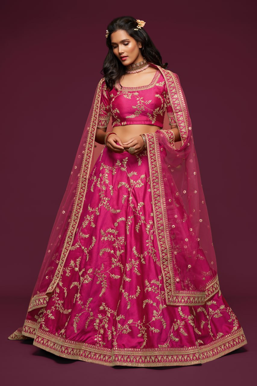 Pink Embroidered Art Silk Lehenga