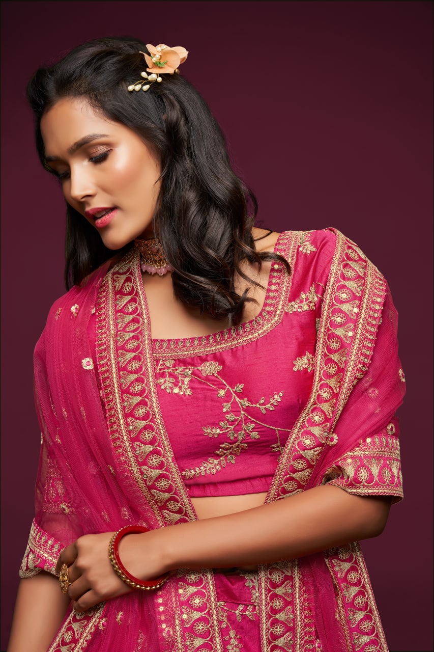 Pink Embroidered Art Silk Lehenga