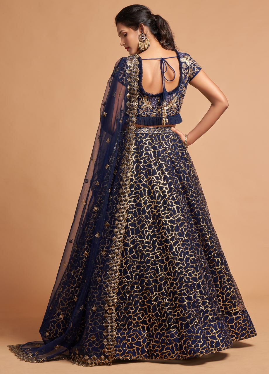 Elegant Blue Zari Embroidery Lehenga Choli