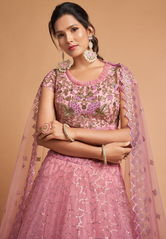 Blush Pink Abstract Designer Lehenga Choli