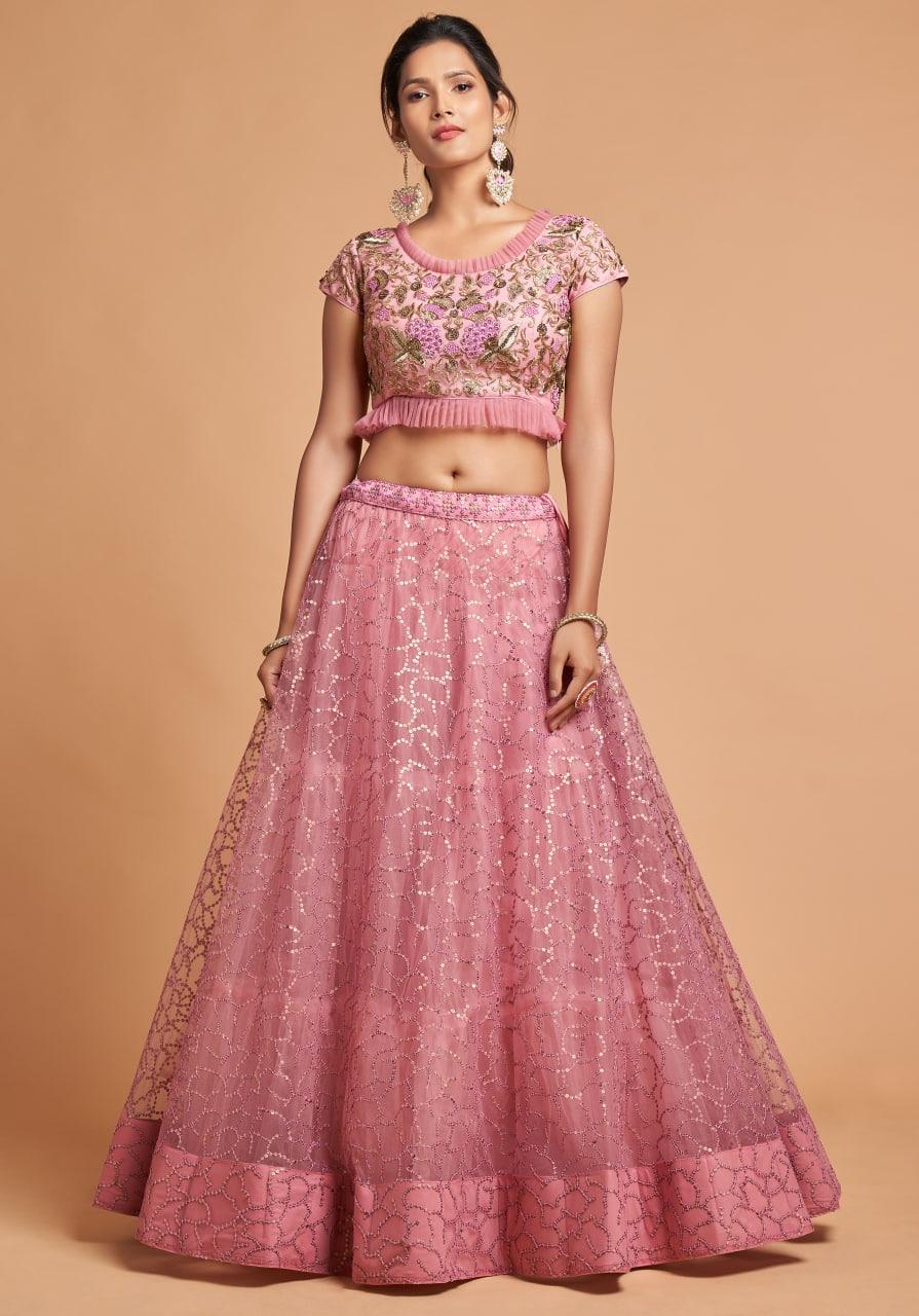 Blush Pink Abstract Designer Lehenga Choli