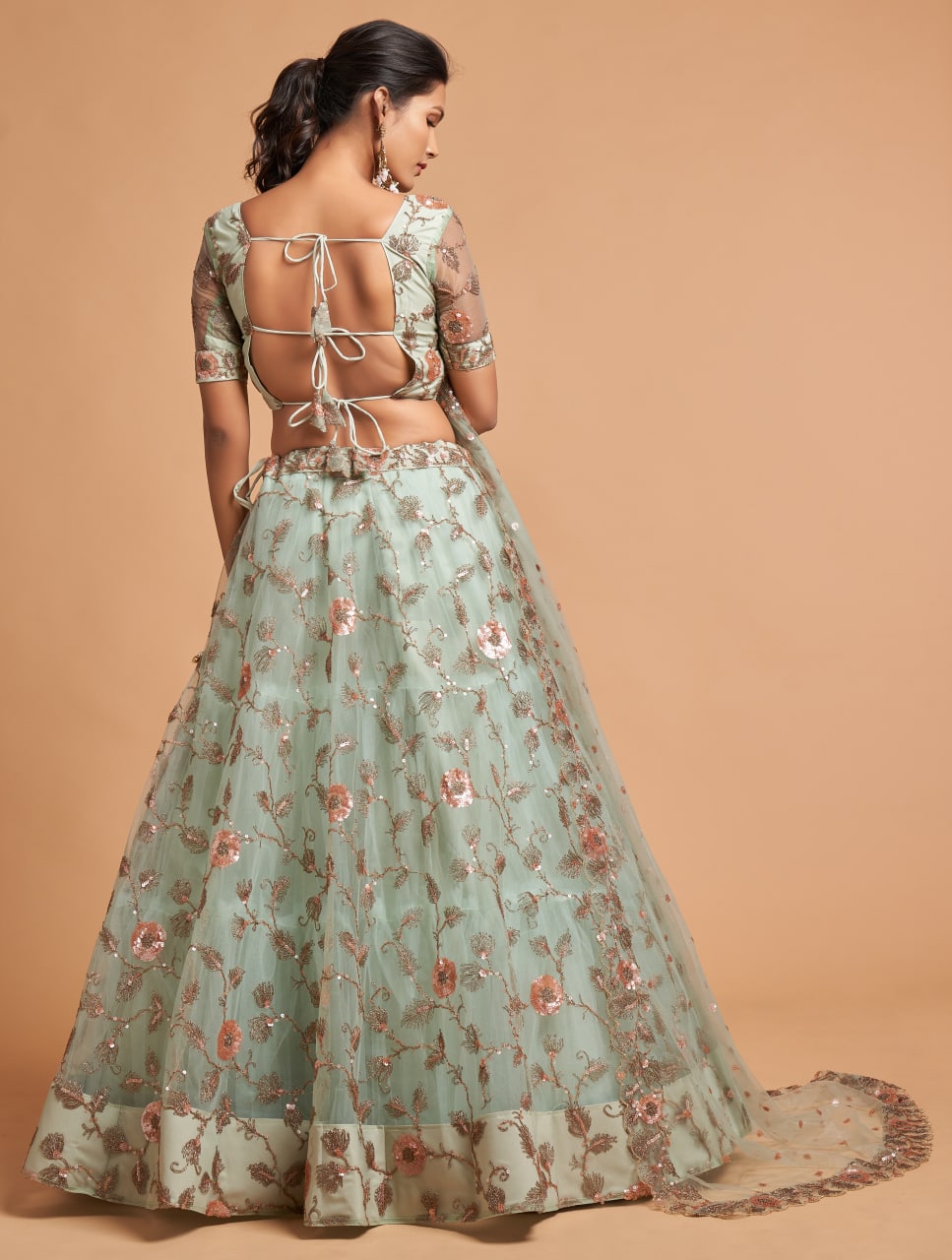 Sky Blue Elegant Multi Sequins Embroidery Work Lehenga