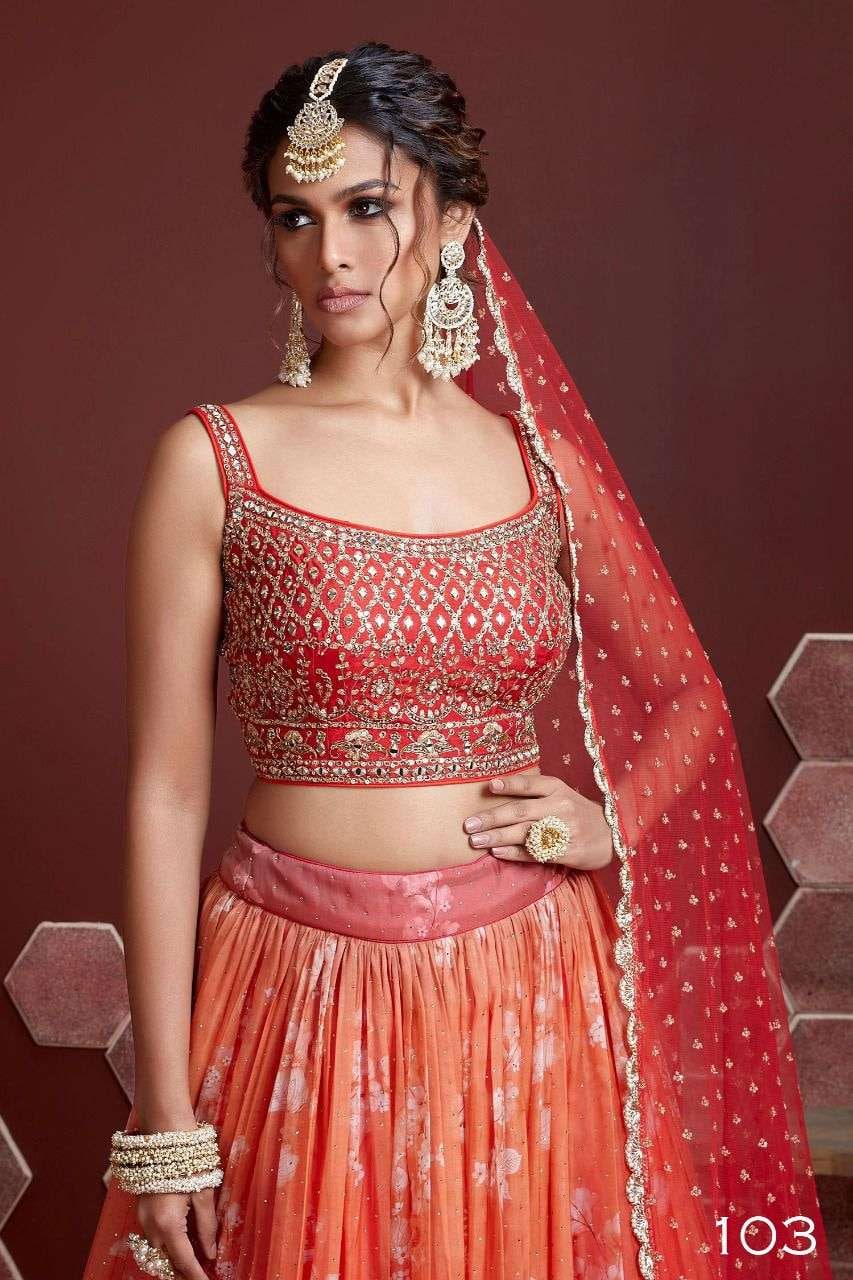 Orange Embroidery Organza Silk Party Wear Lehenga Choli